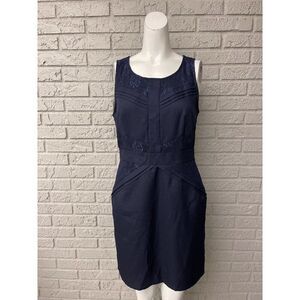 NWT Skies Are Blue Navy Pin & Tucked Dress With Lace Detail Size S